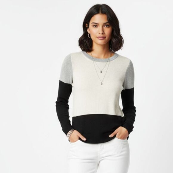 BCBGenerations Colorblock Light Weight Long Sleeve Knit Sweater S - Picture 1 of 6